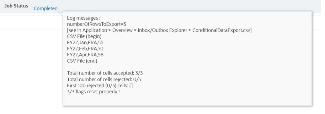 Moving forward, I can get the CSV file in the Inbox/Outbox explorer :