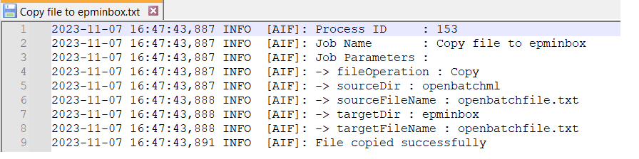 Log of job Copy file