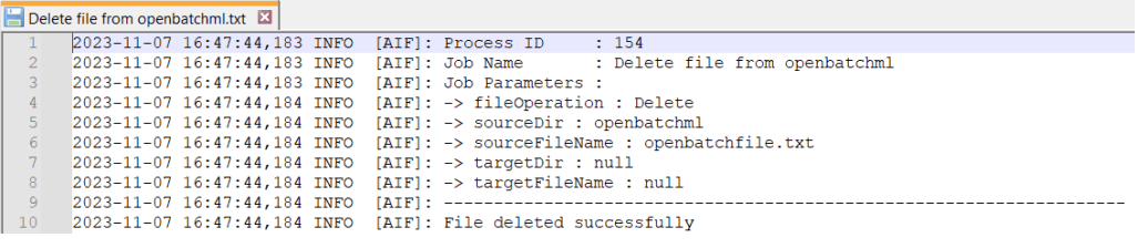 Log of job Delete file