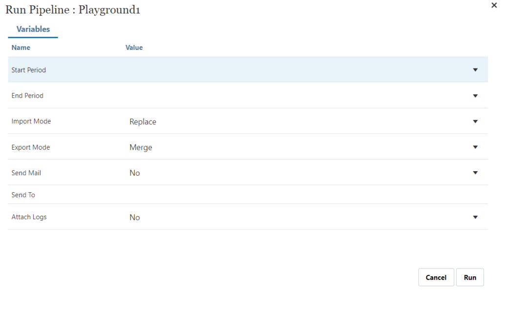 Variables prompt screen at runtime