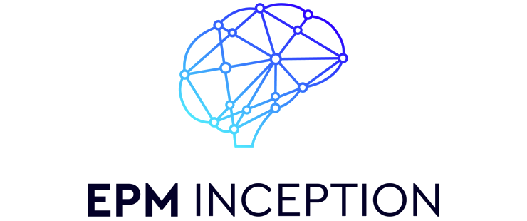 EPM Inception — a network of connected nodes forming a brain, in an indigo-to-cyan gradient
